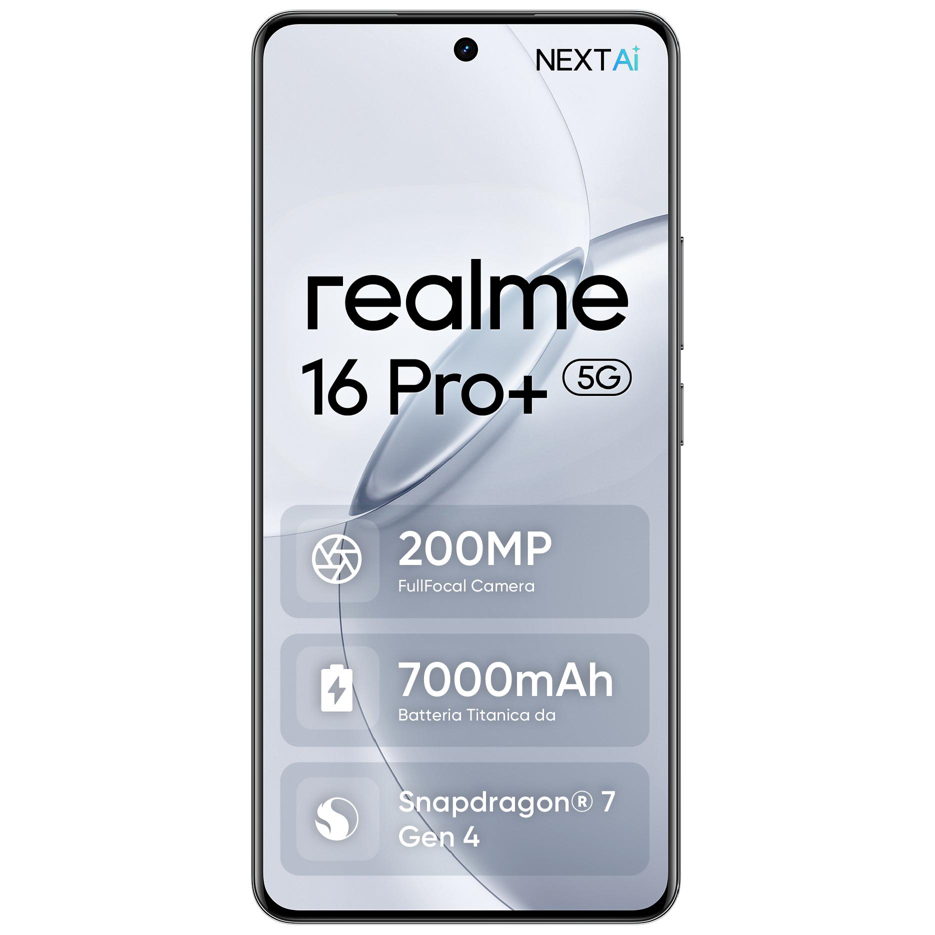 Realme 16 Pro+ - Teléfono 5G de 6,8 pulgadas con USB Tipo C, 12 GB de RAM, 512 GB de almacenamiento, batería de 7000 mAh, gris