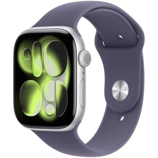 Apple Watch Series 11 GPS + Cellular 46mm Silver Aluminum Case with Sport Loop Purple S/M