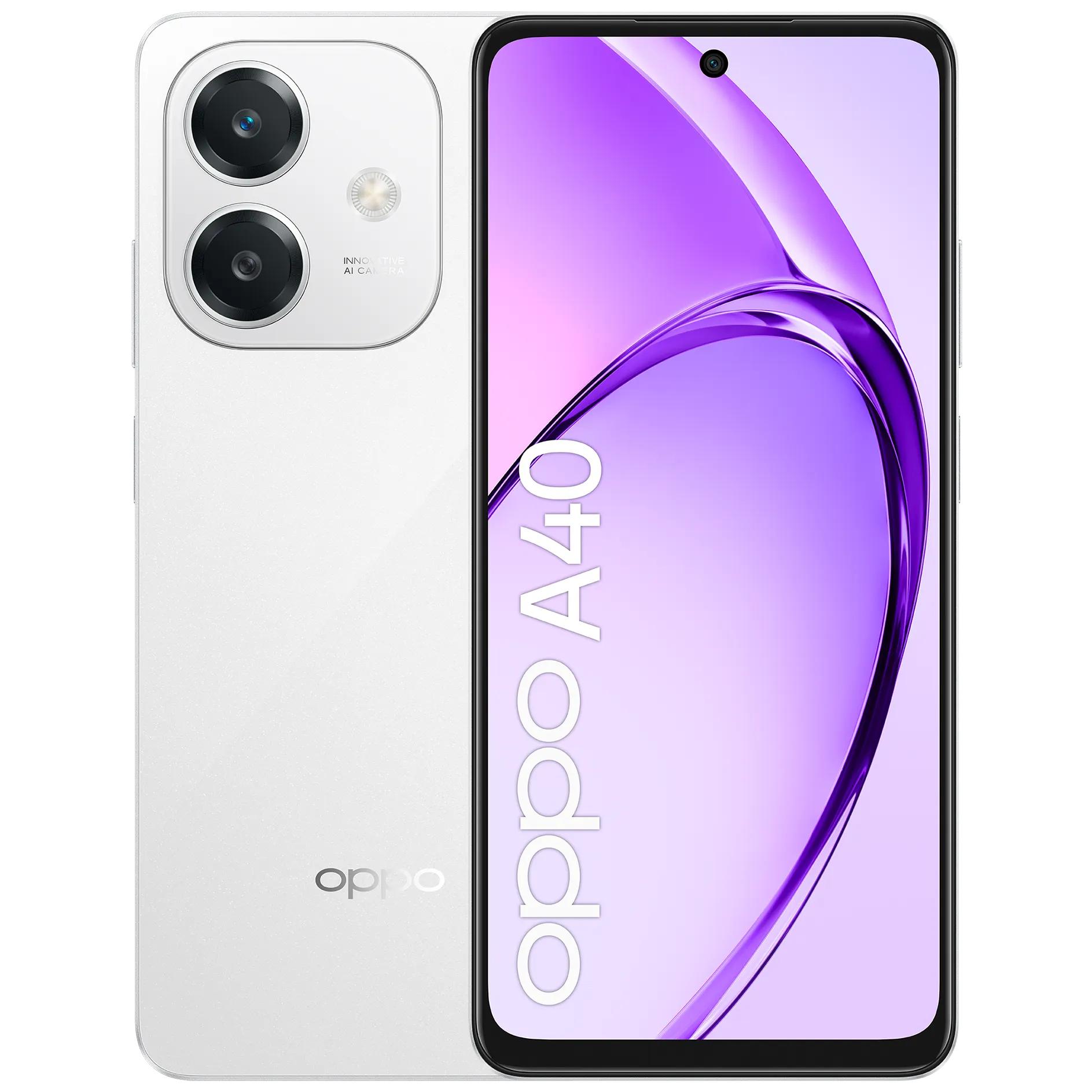 OPPO A40 - Pantalla de 6.67 pulgadas FHD+, 6GB de RAM, 128GB de almacenamiento, Cámara de 50MP, Batería de 5100mAh, Blanco