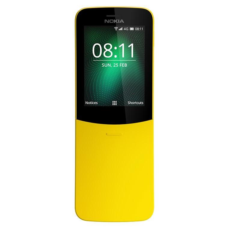 Nokia 8110 4G - 2.45" Dual SIM Phone with Micro-USB, 0.5GB RAM, 4GB Storage, 1500mAh Battery, Yellow