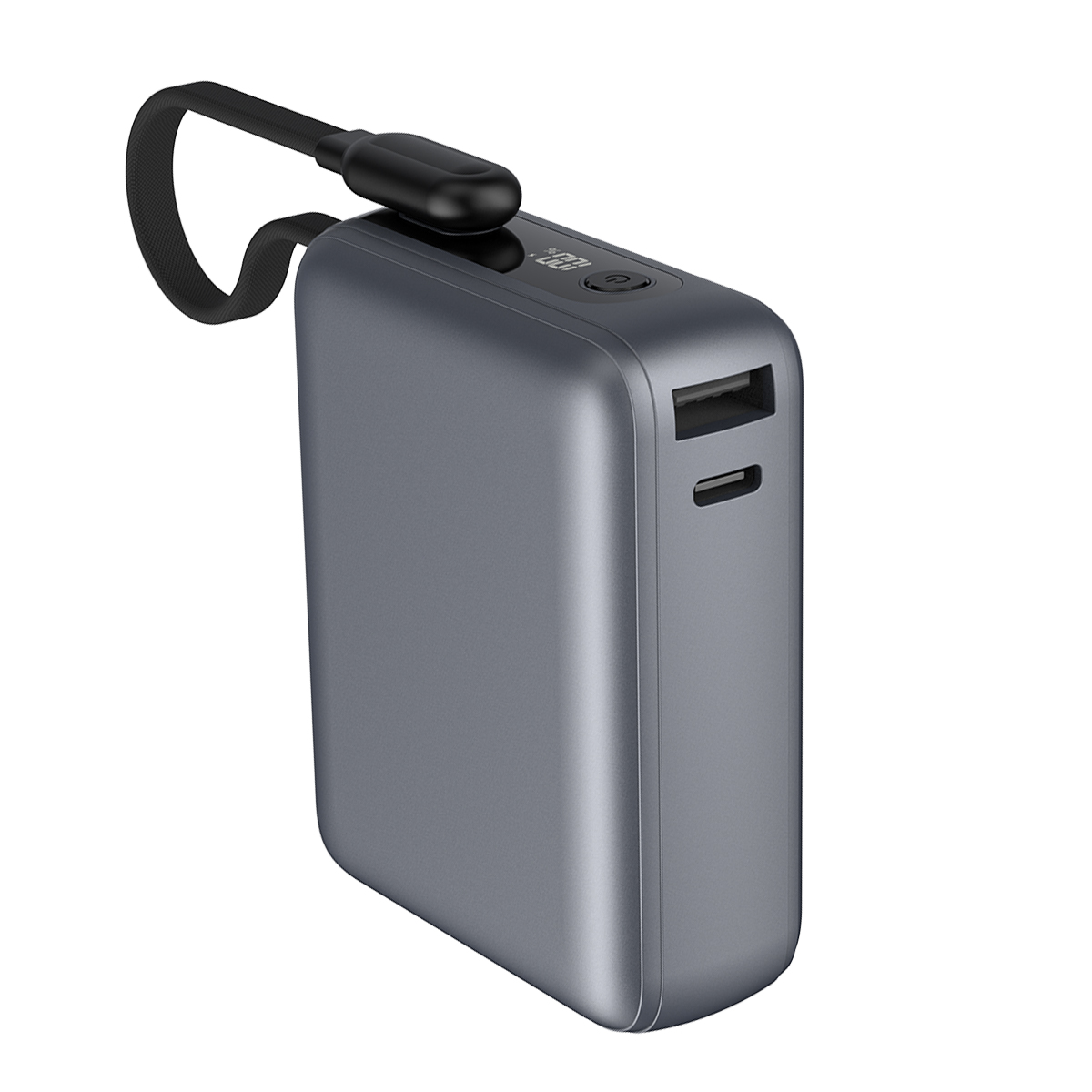 Force Power 10000mAh USB-A USB-C 30W Quick Charge Power Bank with Integrated Cable