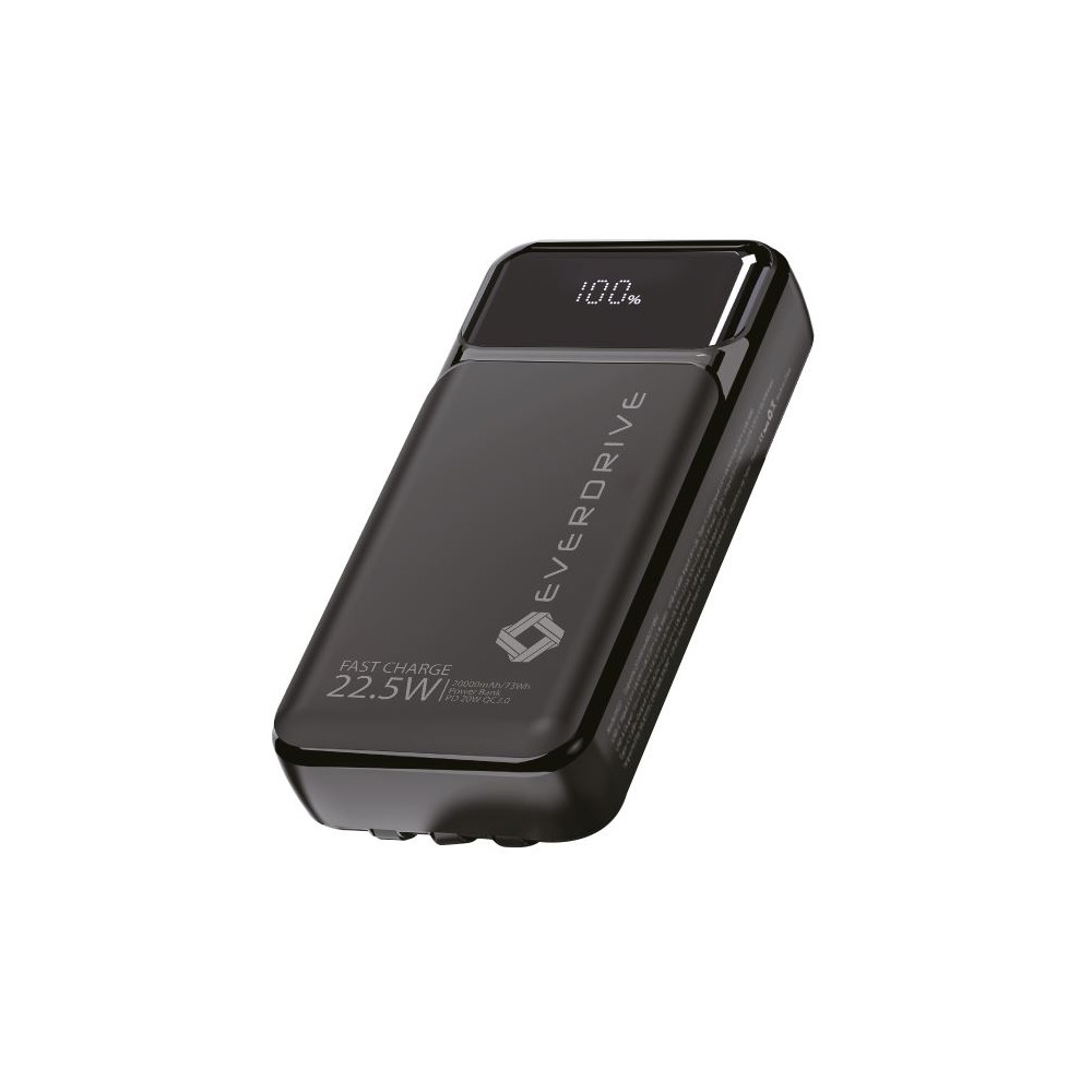 Everdrive Power Bank 20000mAh Black for iPhone Series 15+ with Integrated Cables
