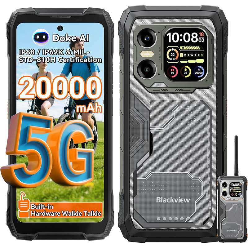 Blackview XPLORE 1 5G Walkie Talkie Phone - Unbreakable 36GB+256GB/2TB Android 15 6.78" NFC/AI/Dual SIM - Black