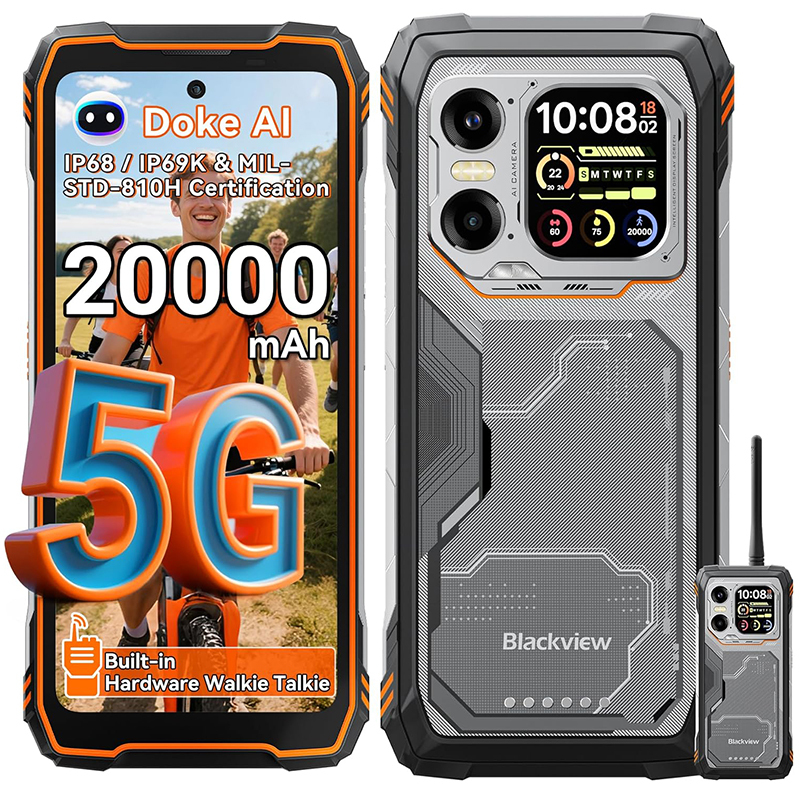 Blackview XPLORE 1 5G Walkie Talkie Phone - Unbreakable, Robust 6.78" Android 15 Smartphone with 36GB+256GB Storage, 20MP Main + 50MP Front + 20MP Night Vision Camera