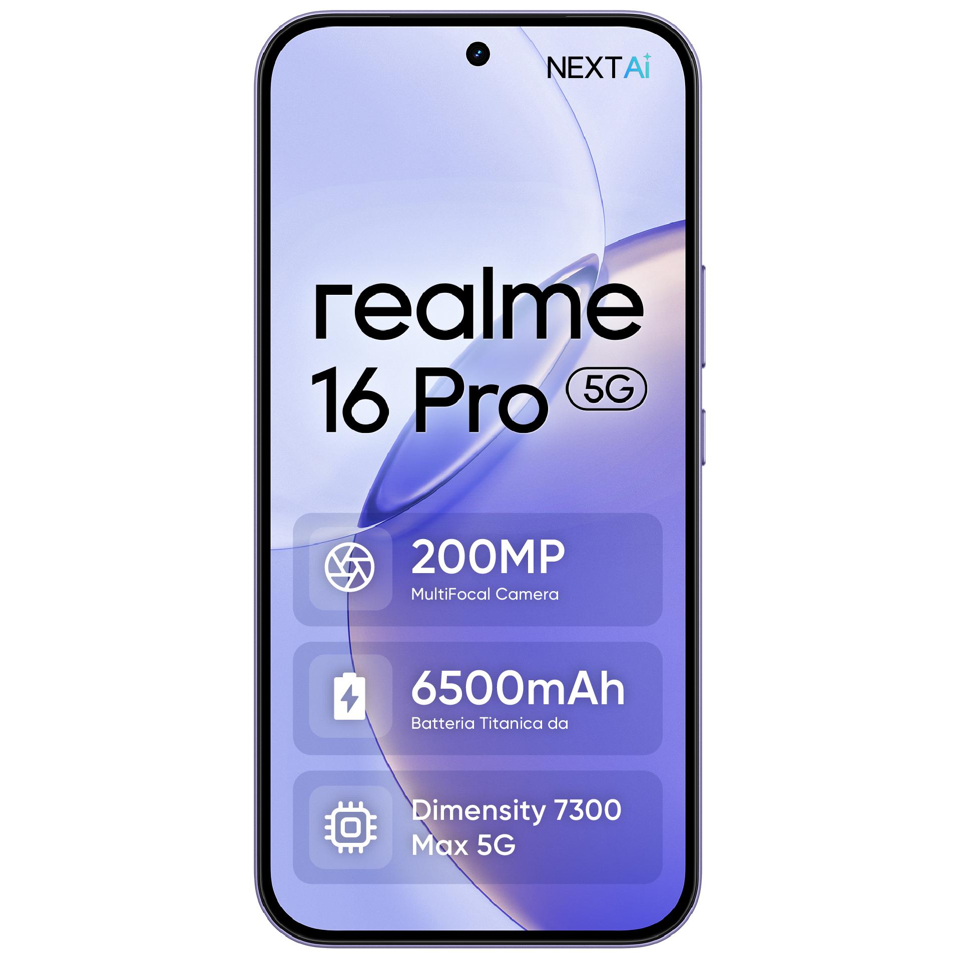 Realme 16 Pro - 6.8" Double SIM 5G Smartphone, 8GB RAM, 256GB Storage, 6500mAh Battery, Violet