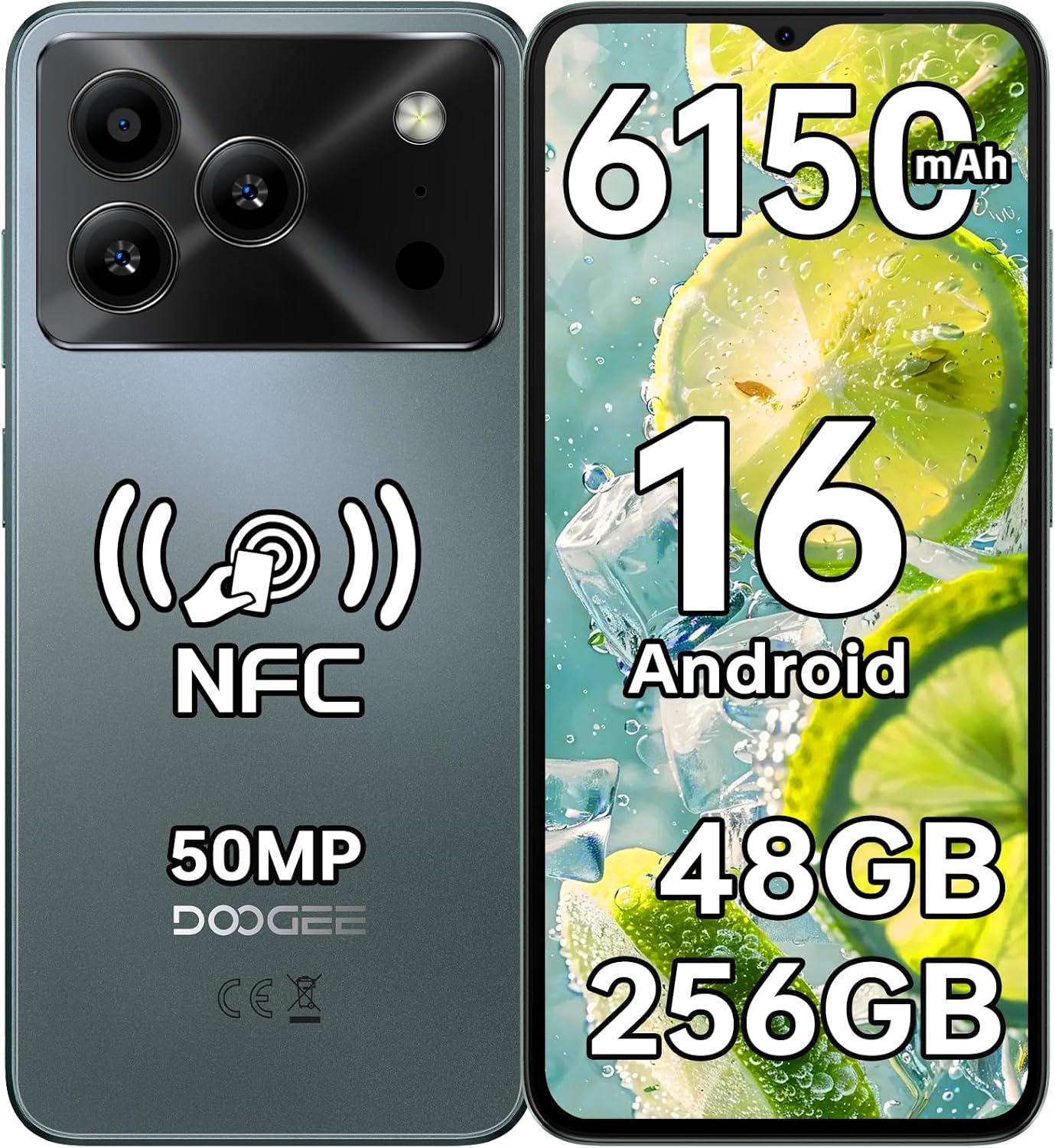 Doogee Note56 Plus 48GB RAM + 256GB ROM Smartphone - Cheap Android 16 Phone with 6.56" HD+ Screen, 90Hz Refresh Rate, 50MP Camera, 6150mAh Battery and Waterproof Design