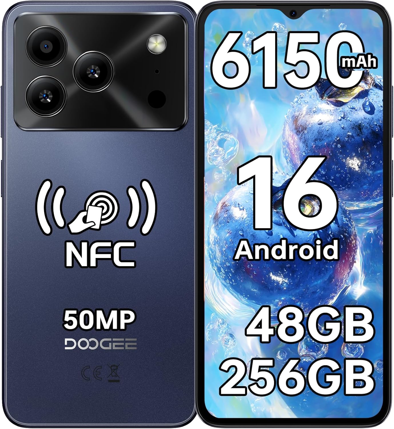 Doogee Note56 Plus 4G Smartphone - 6.56" HD+ Screen, 90Hz Refresh Rate, 50MP Camera, 48GB RAM + 256GB ROM, Violet
