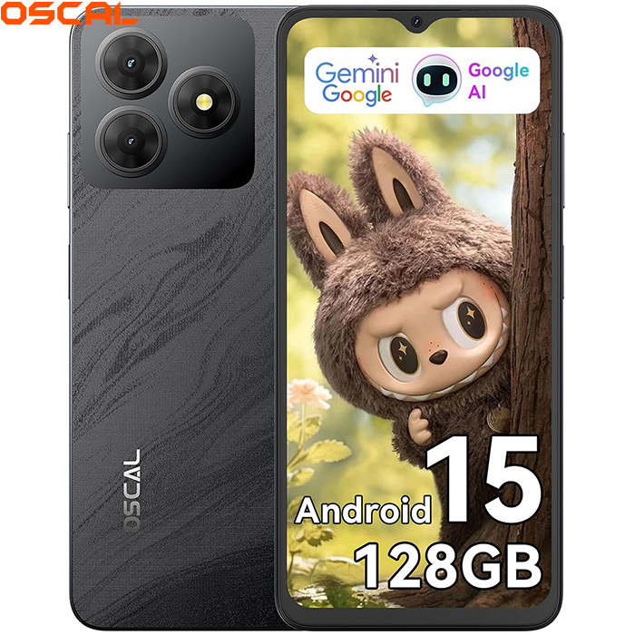 Blackview Oscal FLAT 2 - 6.56-inch Smartphone, 12GB RAM, 128GB/2TB Expandable Storage, 5000mAh Battery, Android 14, Dual SIM - Black