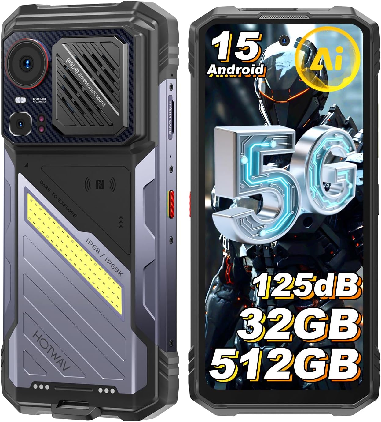 Teléfono inteligente Hotwav Hyper 8 Pro 5G - Pantalla de 6,78 pulgadas Full HD+, 32GB + 512GB, Batería de 12000 mAh