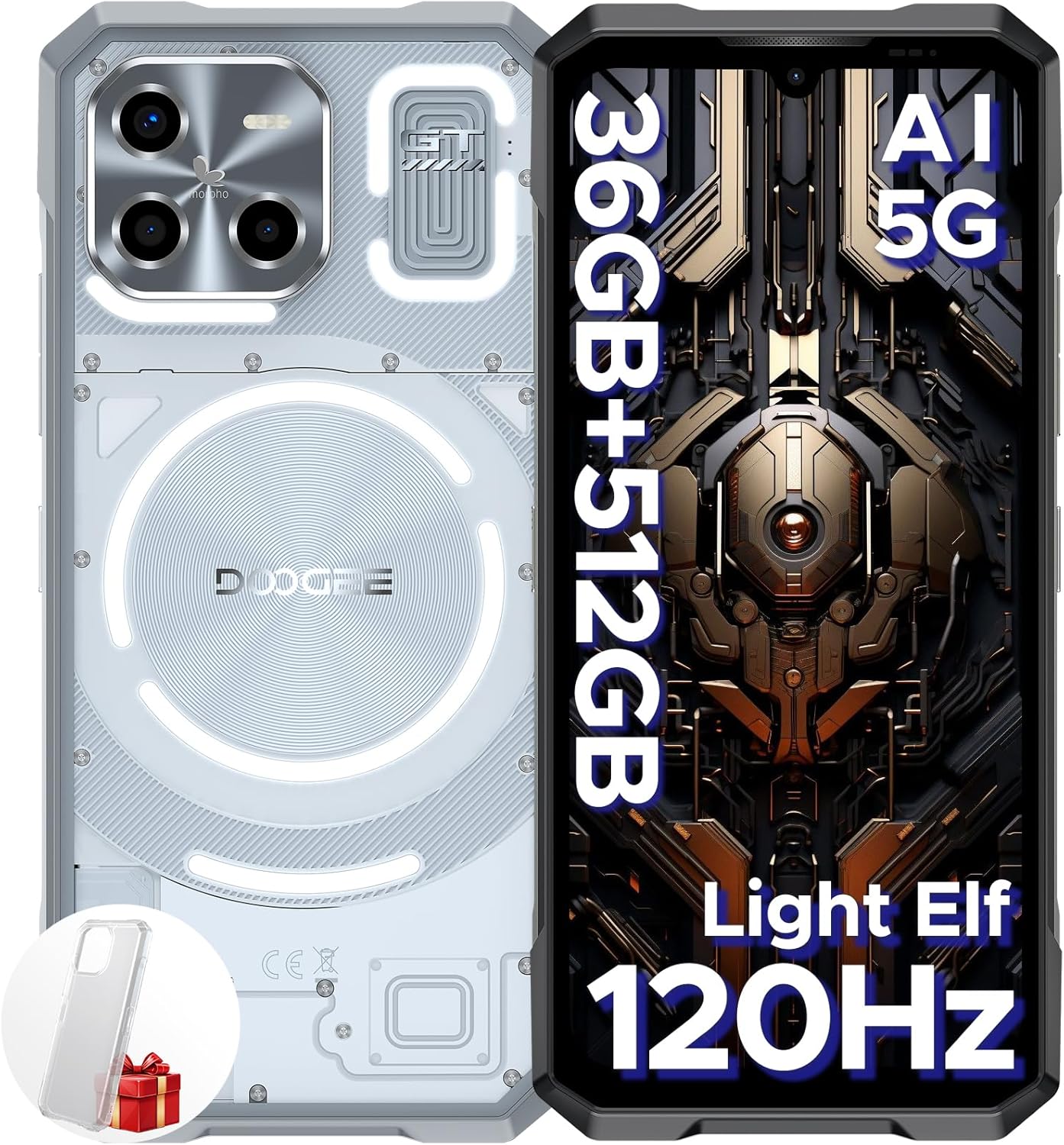 DOOGEE Blade GT Ultra 5G Smartphone - 36GB+512GB, 6.72" Full-Screen Display, Dynamic LED Lighting, NFC, Silver