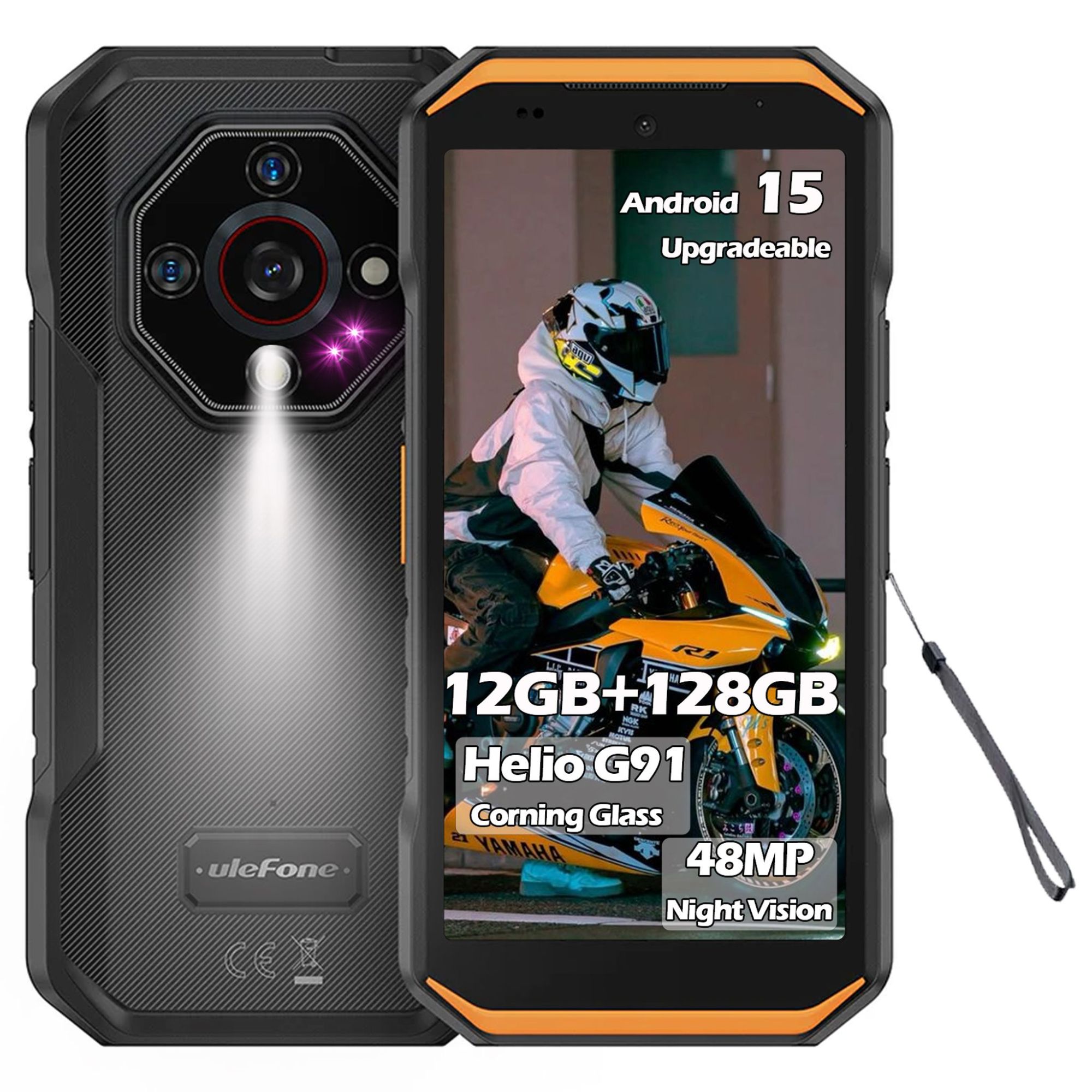 Ulefone Armor X32 Smartphone 16GB + 128GB/24MP + 20MP Night Vision, MTK G91 Upgradable to Android 15 5.65'' Corning Glass Smartphone Waterproof Dual Sim/NFC/Fingerprint - Orange