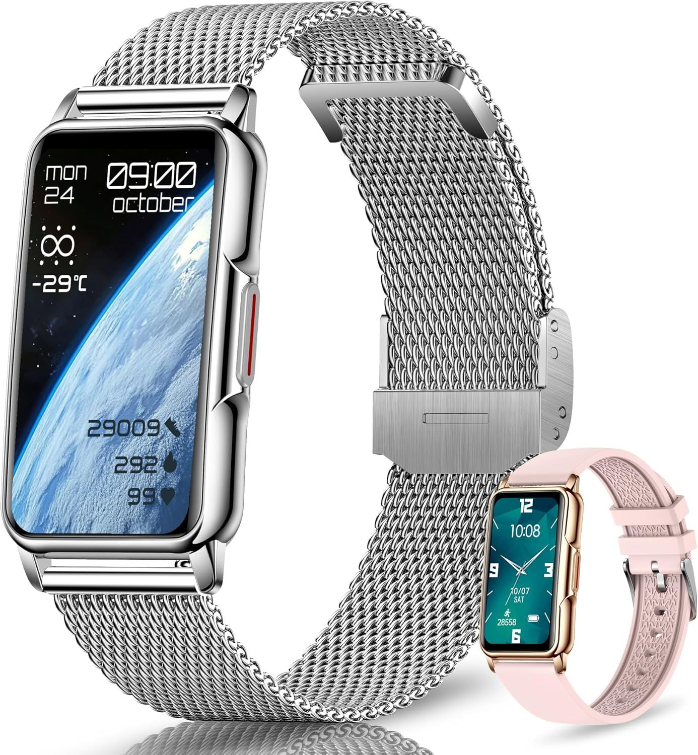 128+ Modos Deportivos Reloj Inteligente para Mujer, 1.47" Pantalla HD con Bluetooth, Presión Arterial, SpO2, Frecuencia Cardíaca, Ciclo de Sueño, Ciclo Menstrual, Meteorología, Compatible Android/iOS