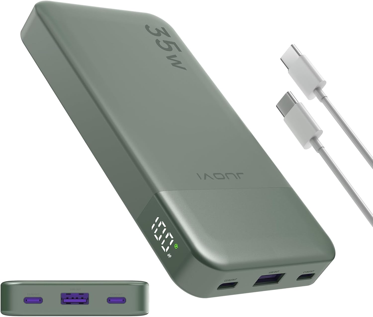 Batterie externe 35W, chargeur portable 10000mAh avec PD3.0 et QC4.0, banque d'alimentation Type-C pour iPhone 15/14/13, Galaxy, tablettes, Switch, etc. (Vert)