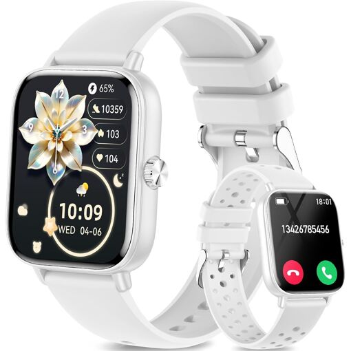 Montres connectées pour femmes et hommes, écran tactile HD de 1,83 pouces, cadran personnalisable, étanche IP68, compatible Android/iOS, blanc