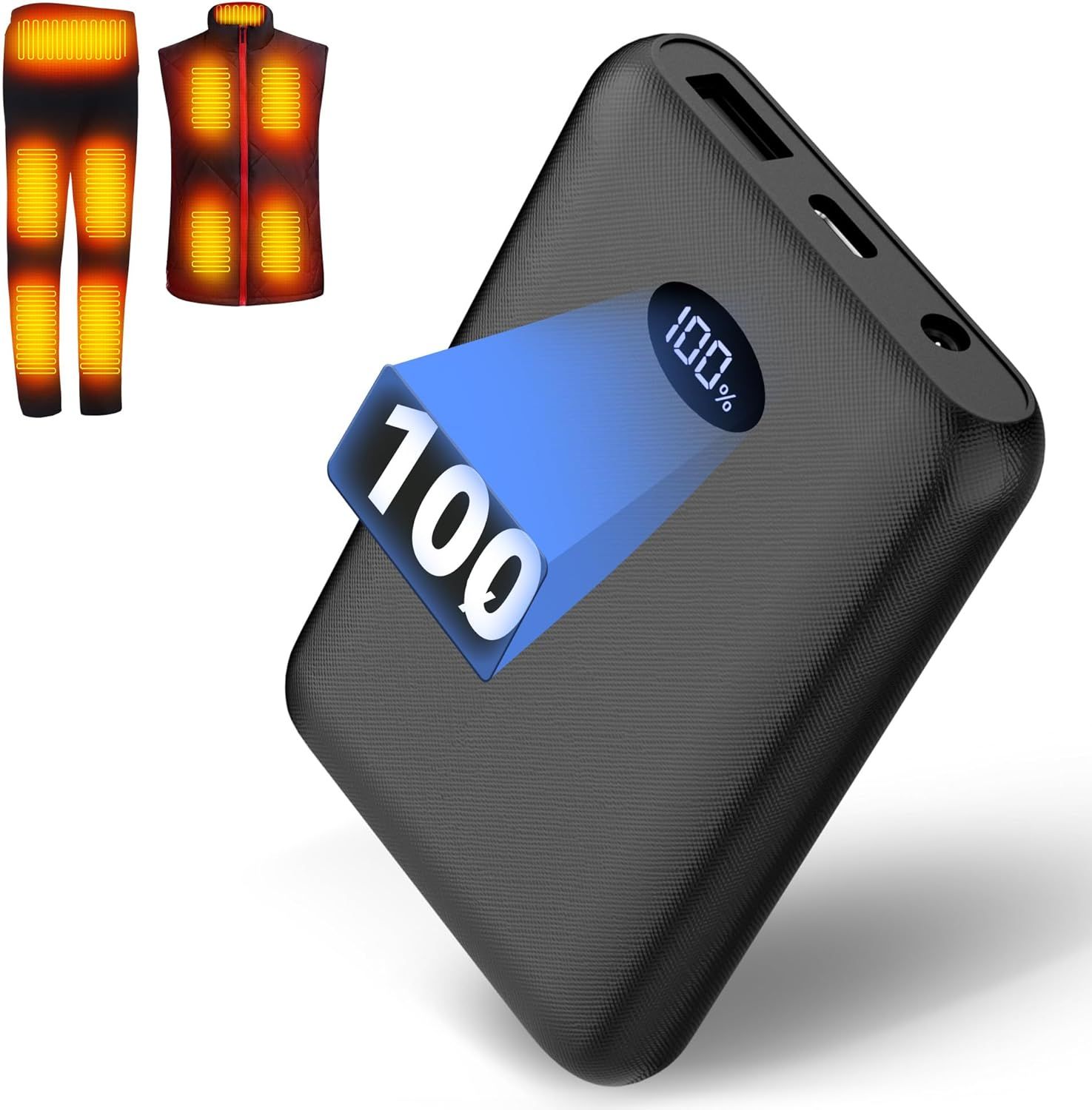 7.4V 2A 10000mAh Battery for Heating Vest - Replacement Power Bank for Heating Clothing