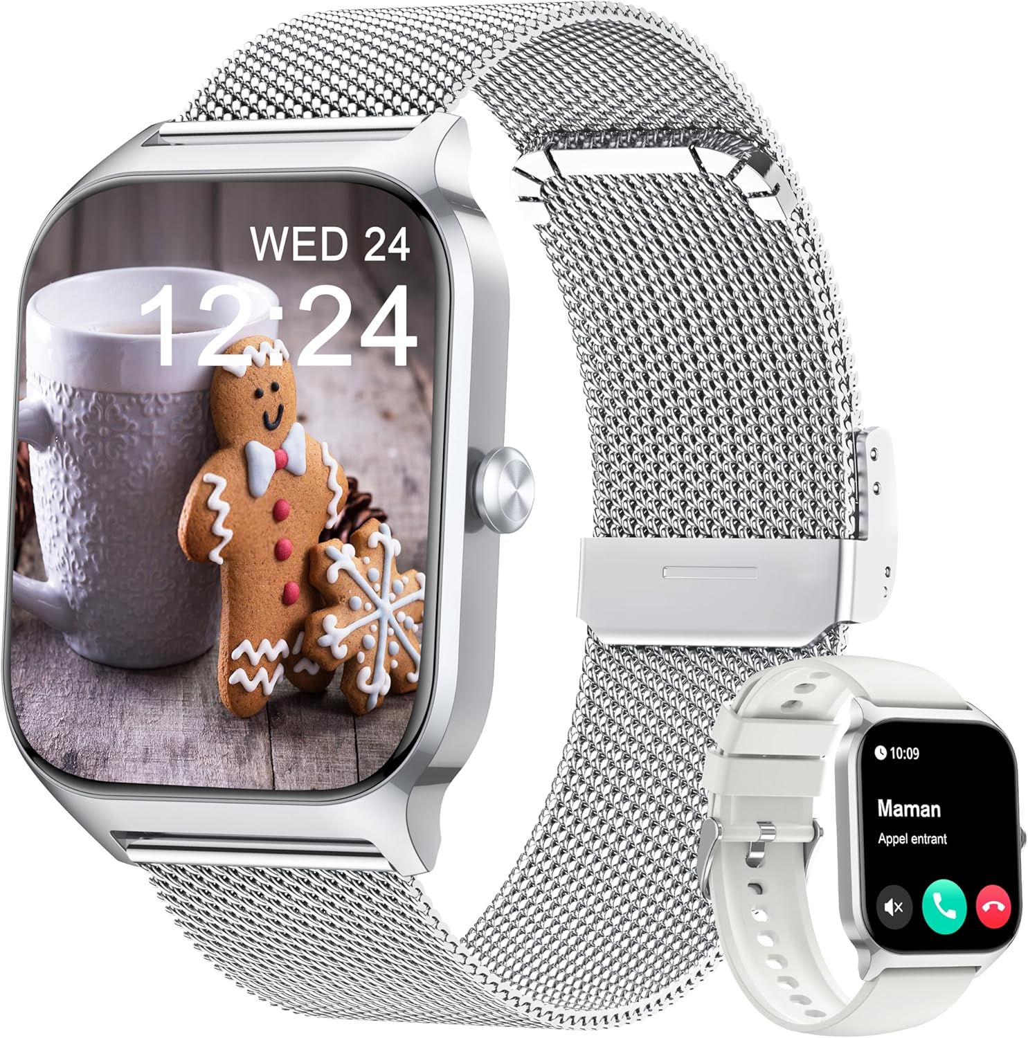 Smartwatch con IA para Hombres y Mujeres, Pantalla de 1,85" con Control de Presión Arterial, Seguimiento del Estrés, Análisis del Sueño, Monitor de Frecuencia Cardíaca, 100+ Pulseras Deportivas, Regalo para Android iOS