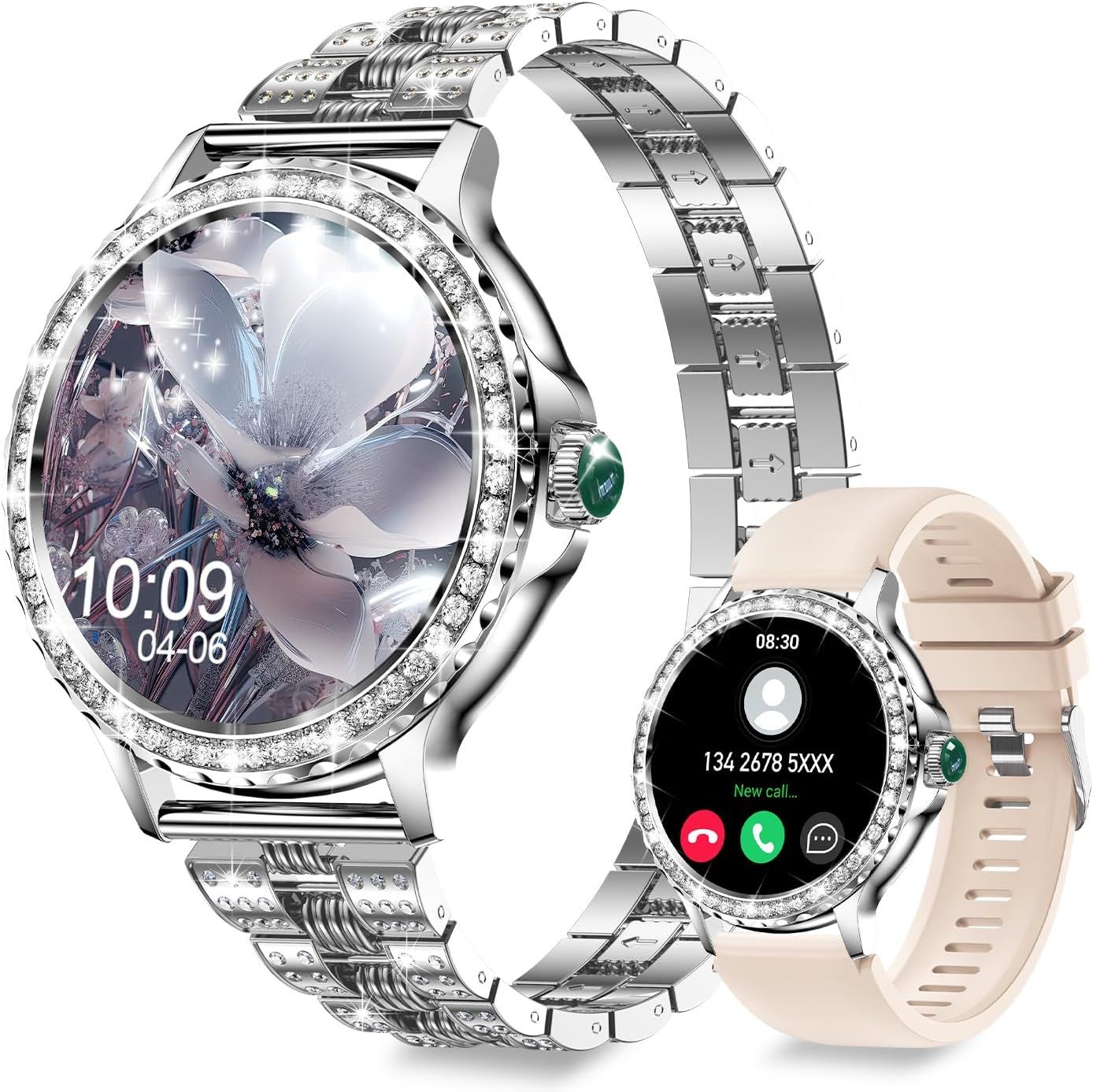 Reloj inteligente para mujeres, reloj inteligente de 1,3 '' con pantalla HD, llamadas Bluetooth, 120+ modos deportivos, seguimiento de la salud femenina, monitoreo del sueño, frecuencia cardíaca, SpO2, resistente al agua IP68, para Android e iOS, Plata