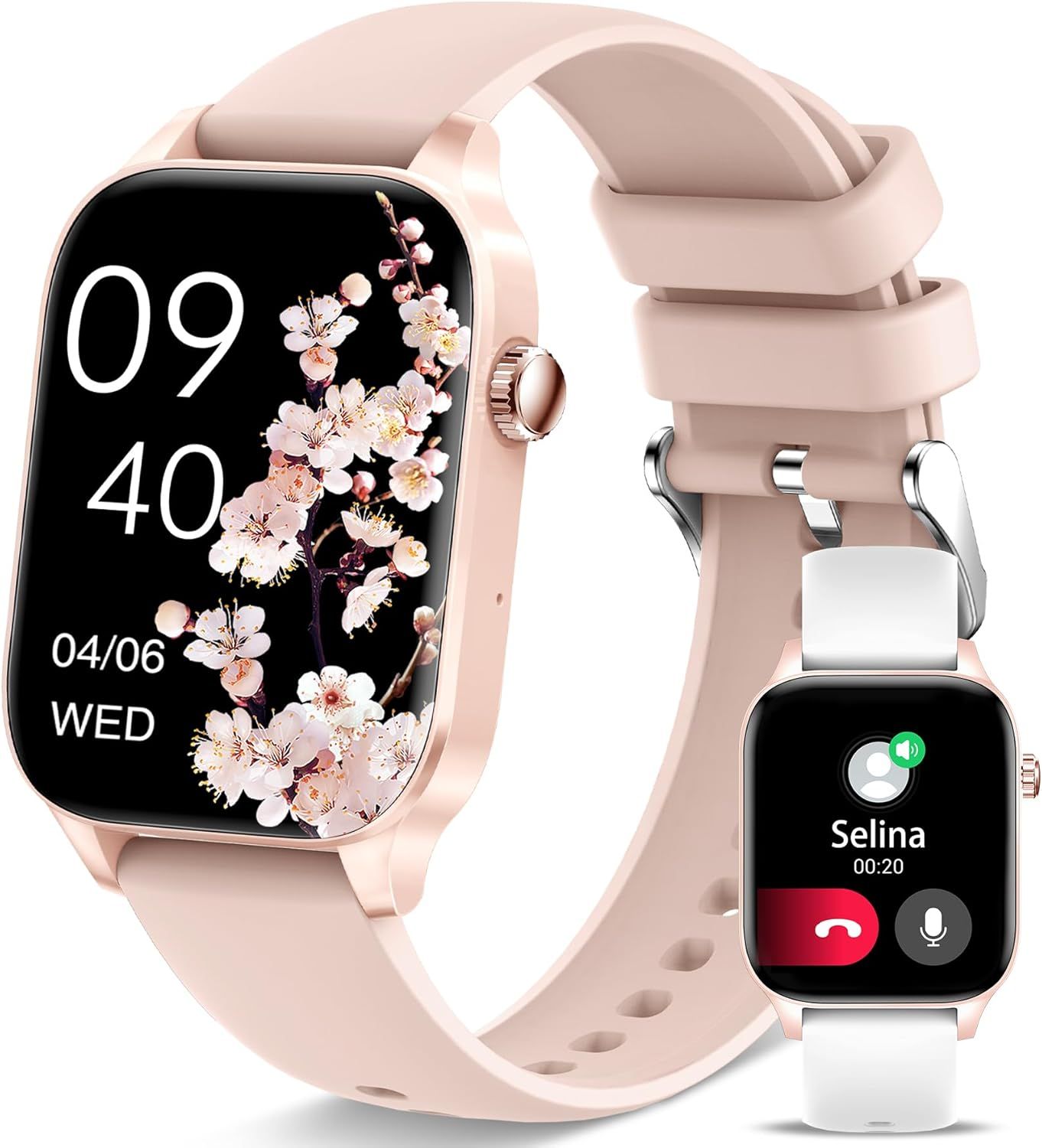 Reloj inteligente para mujeres con pantalla táctil de alta definición de 1,8 pulgadas, aplicaciones integradas, asistente de voz, monitoreo cardíaco/SpO2/sueño, 20 modos deportivos de podómetro para Android e iOS.