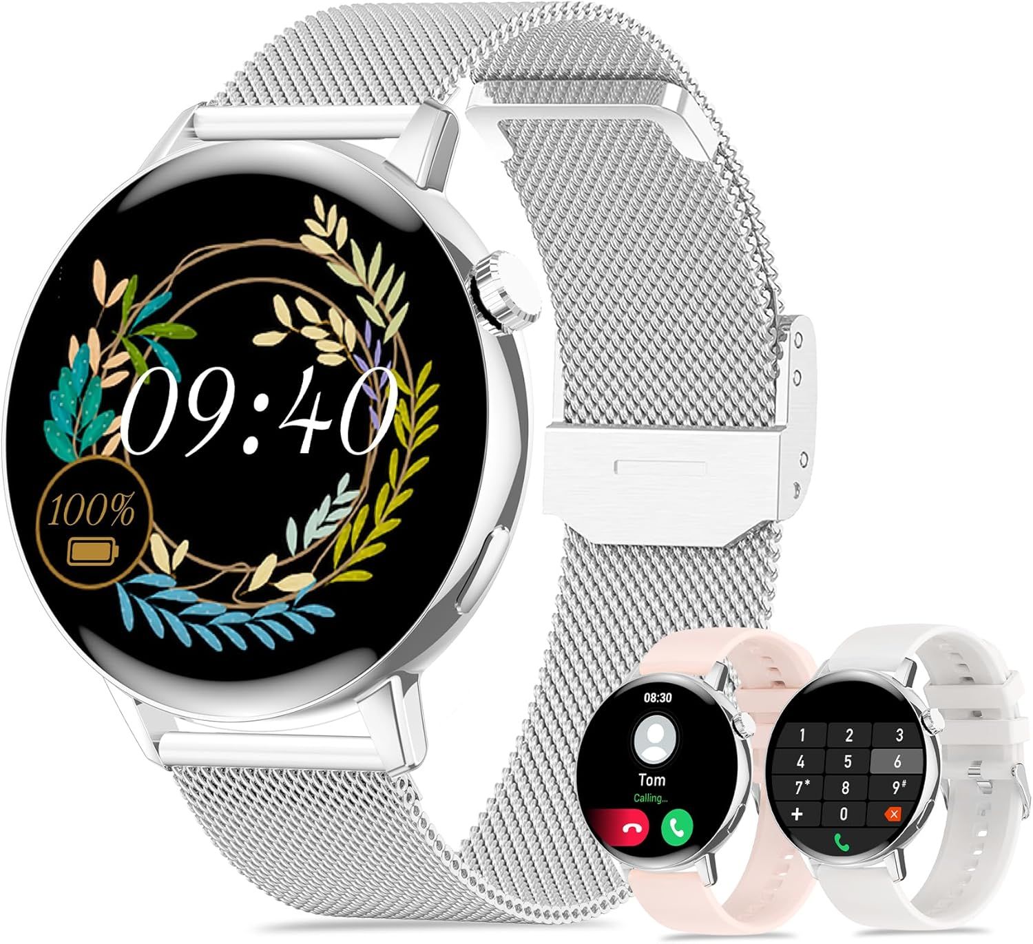 Delicate Smartwatch for Women with Bluetooth Calls, 1.32'' Screen, Heart Rate Monitor, Sports Modes, SpO2, Pedometer, Sleep Tracking, Waterproof Android iOS Watch