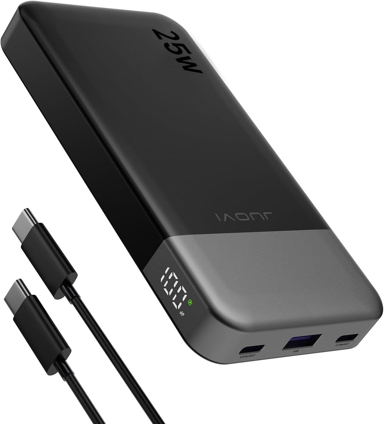 Portable Quick Charge Battery 10000mAh 25W PD3.0 QC4.0 Power Bank USB C In&out Compatible with iPhone 16/15/14, Samsung Tablets (Black, 25W)