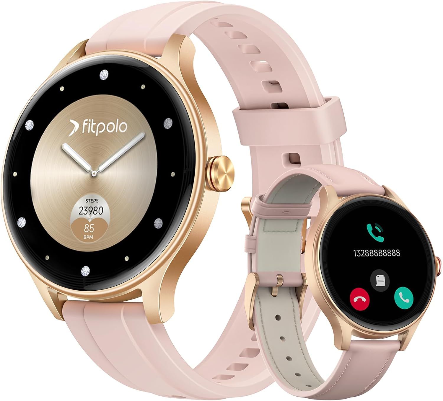 Reloj inteligente Fitpolo para mujeres, pantalla AMOLED HD con llamadas telefónicas/asistente de IA, 120+ modos deportivos para controlar la frecuencia cardíaca, el sueño y los pasos
