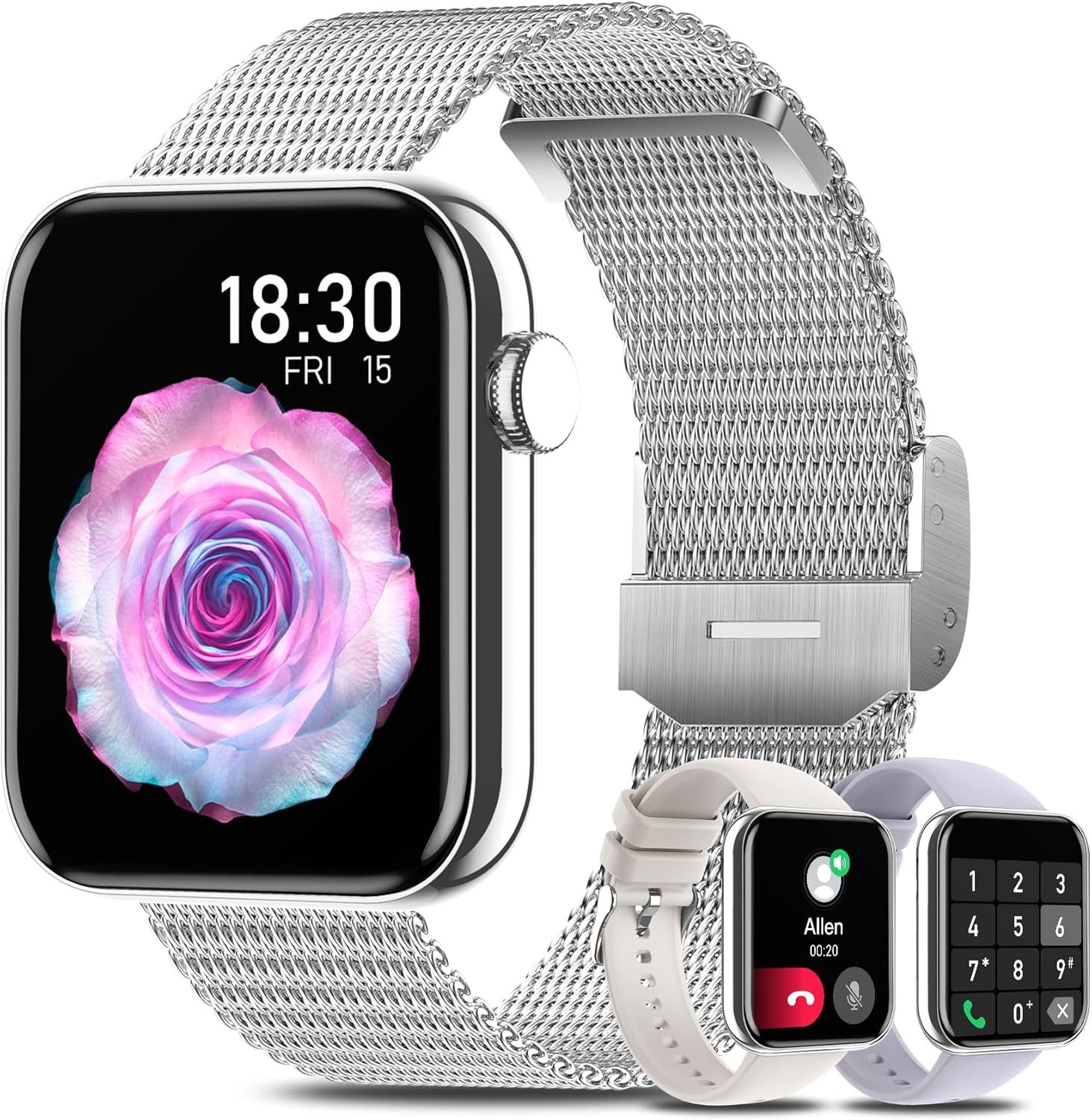 Smartwatch Woman, 1.85'' Intelligent Watch with Bluetooth Calls & Message Notifications, Heart Rate & Sleep Monitoring, Multi Sport Modes, Compatible with Android and iOS
