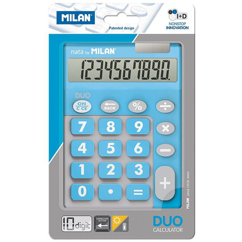 Milan Blister Calculator Duo 10 Numbers Blue Large Keys