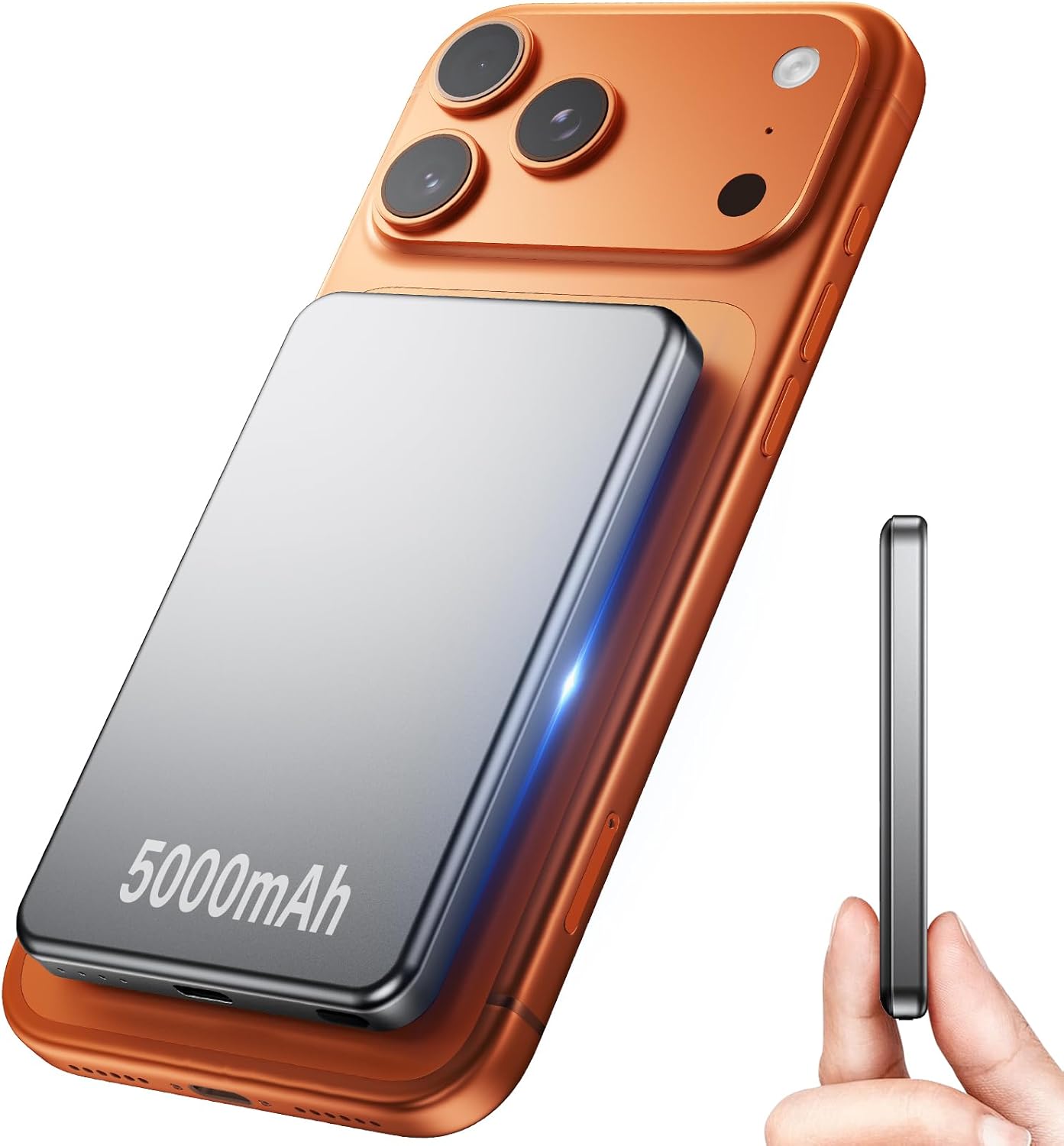 Batería externa magnética Kalanka Mini, 5000 mAh, carga rápida de 15 W PD, compatible con iPhone 16 Plus/Pro Max 15/14/13/12 - Plata