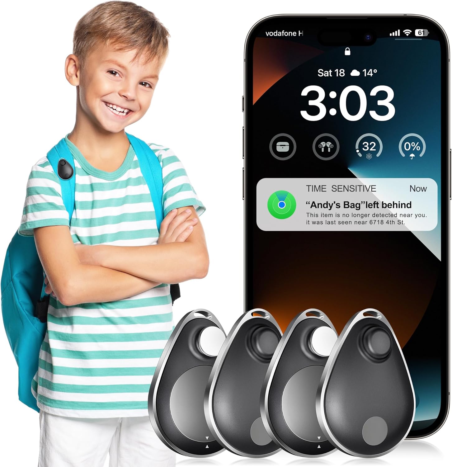 Idoove UTag GPS Trackers for Kids (Set of 4) with Safety Label, Compatible with Apple Find My (iOS Only), Lost Mode, MFi Certified Anti-Removal Device