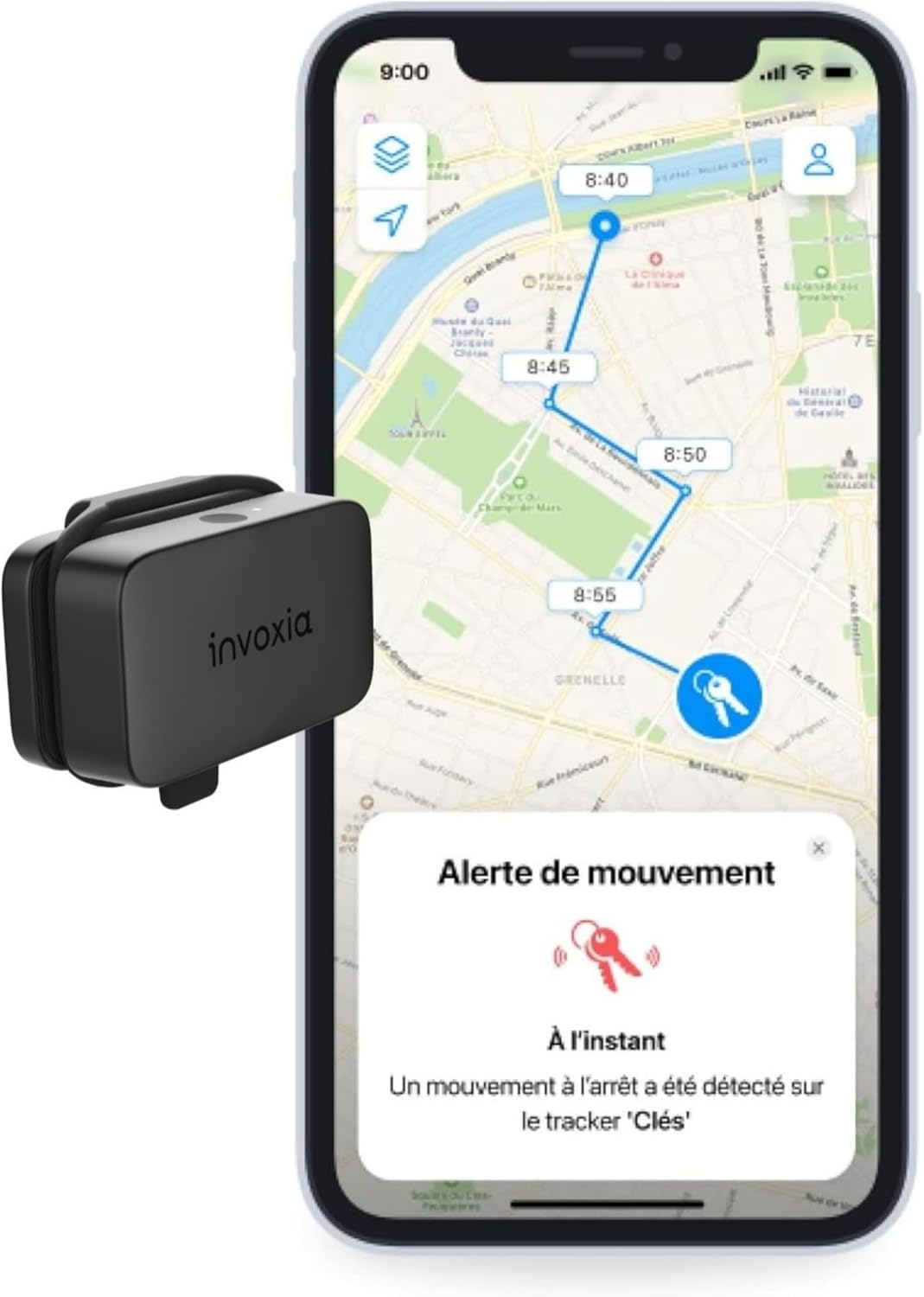 Invoxia Mini GPS Tracker - Waterproof Anti-Theft Tracker with Real-Time Alerts - 3-Month Battery Life - 1 Year Subscription Included - Small and Lightweight - Ideal for Boat Keys, Photo Equipment