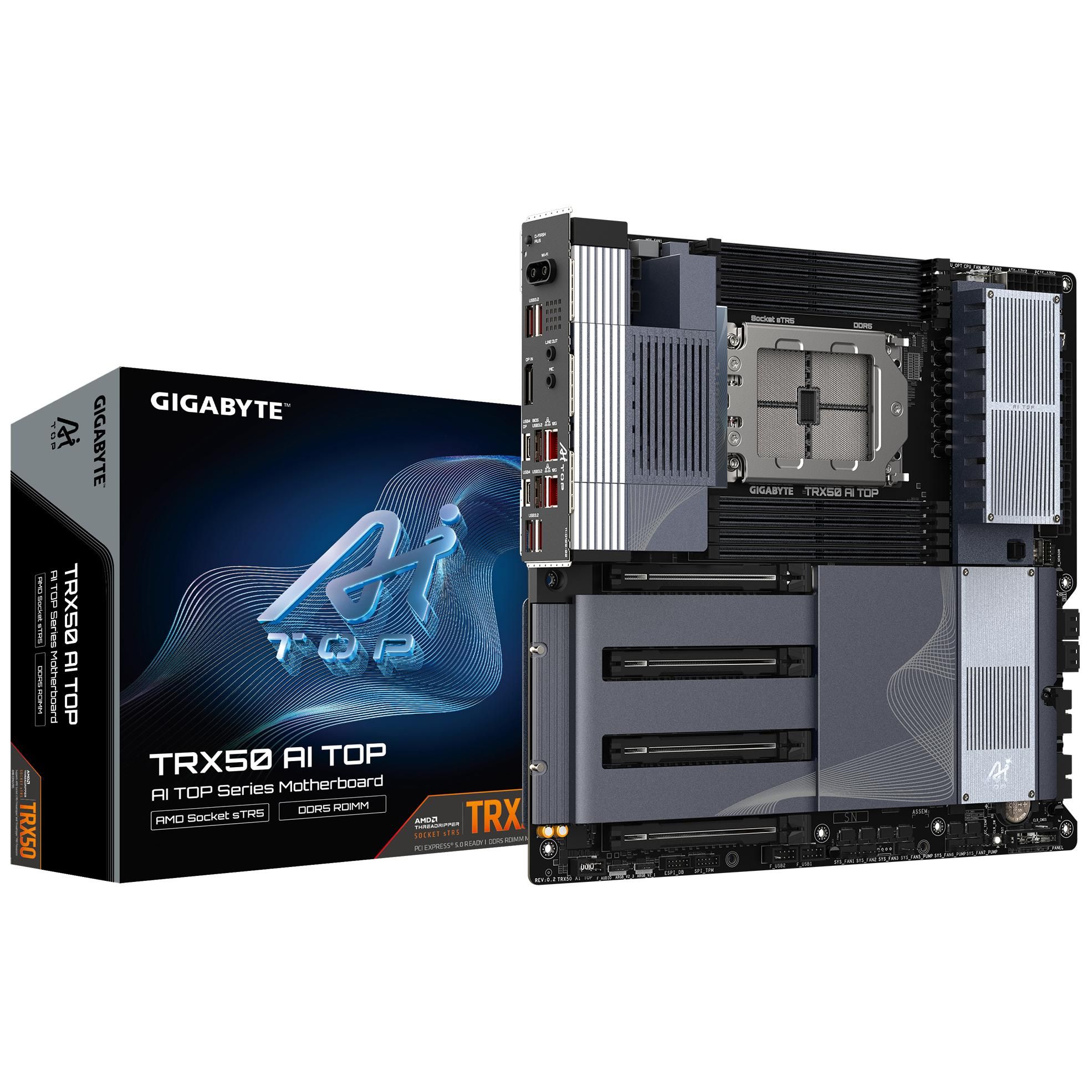 Gigabyte TRX50 AI Top - Compatible avec les processeurs AMD Ryzen PRO 7000, VRM numérique à 16+8+4 phases, jusqu'à 5200MHz DDR5 (OC), 4x PCIe 5.0 + 4x PCIe 4.0 M.2