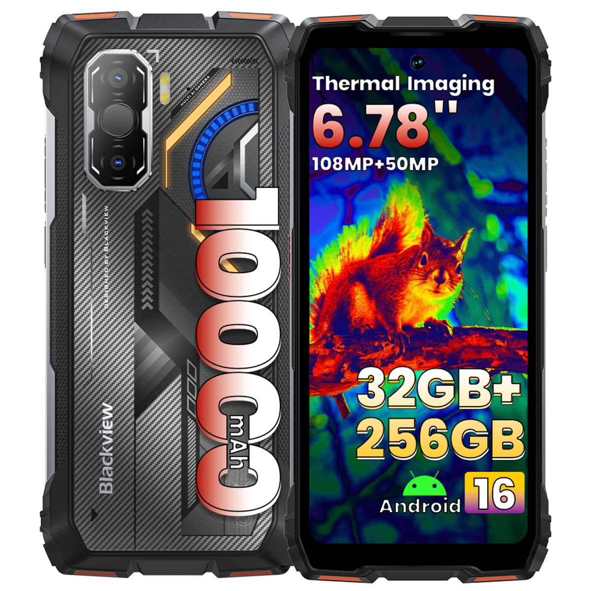 Blackview ROCK 3 - Robust Smartphone, 6.78" FHD+ Display, 108MP+50MP Cameras, 10000mAh Battery, Android 16