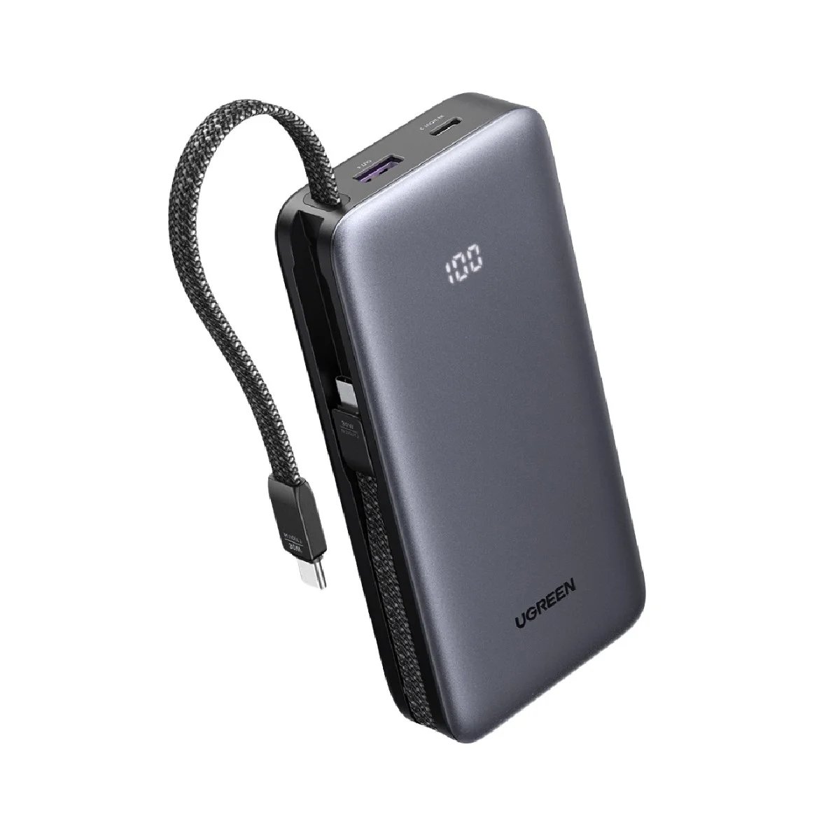Batería externa Ugreen PB528 20000mAh 30W con cable USB-C gris