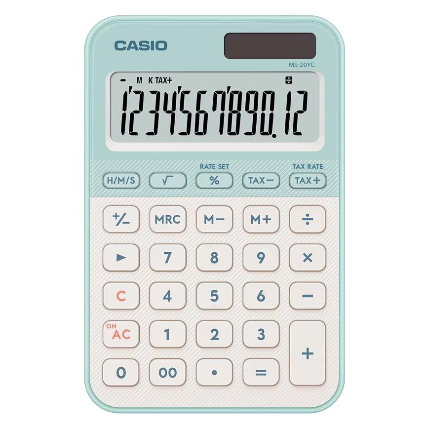 Casio MS-20YC - Solar and Battery Powered 12-Digit Calculator - Lime Green