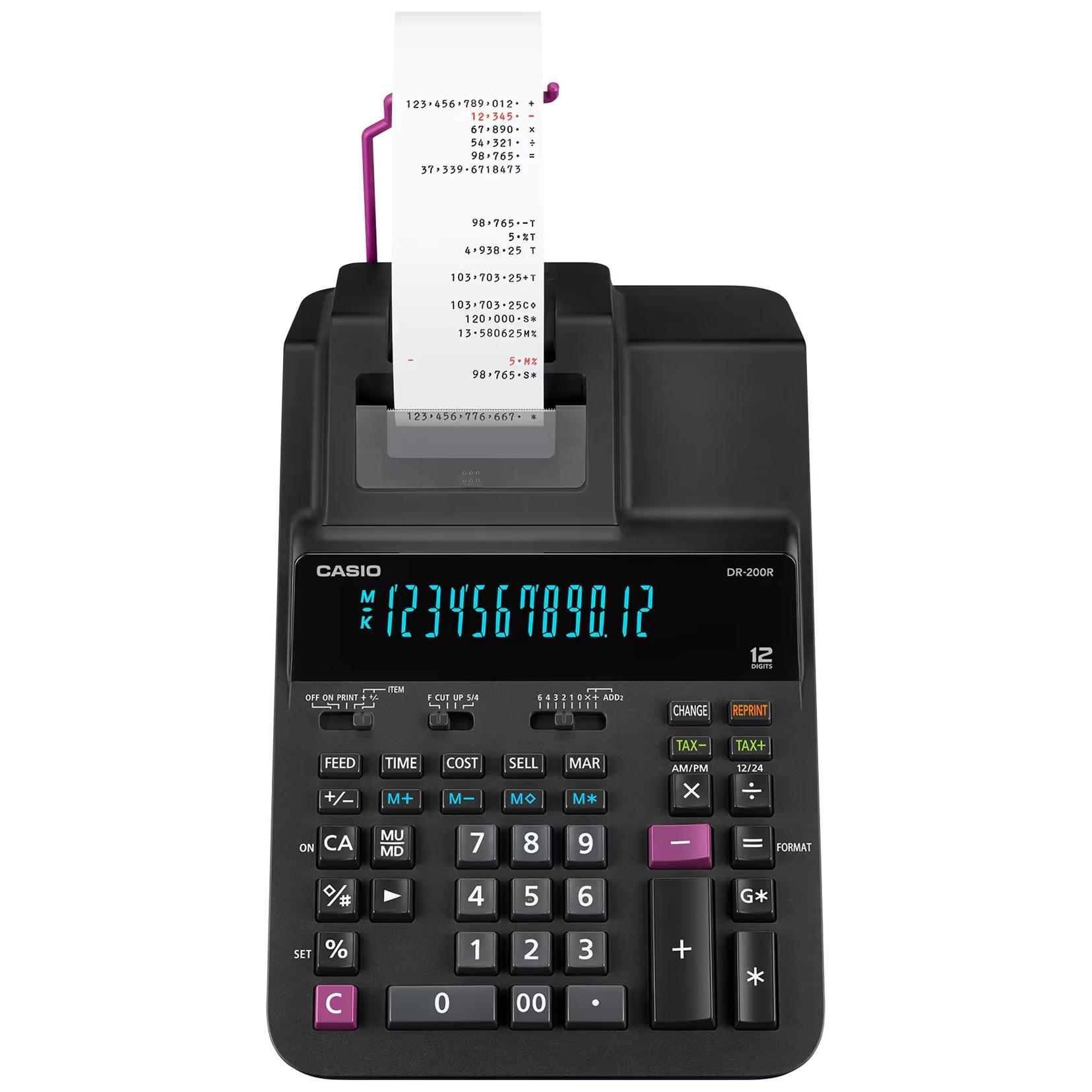 Casio DR-200R - Printer Calculator - LCD - 10 + 2 Decimal Places - Battery - Black