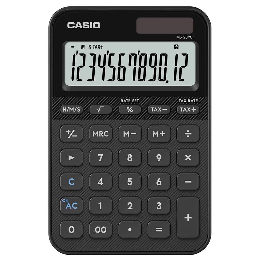 Casio MS-20YC Desk Calculator - 12-Digit Solar & Battery Powered - Black