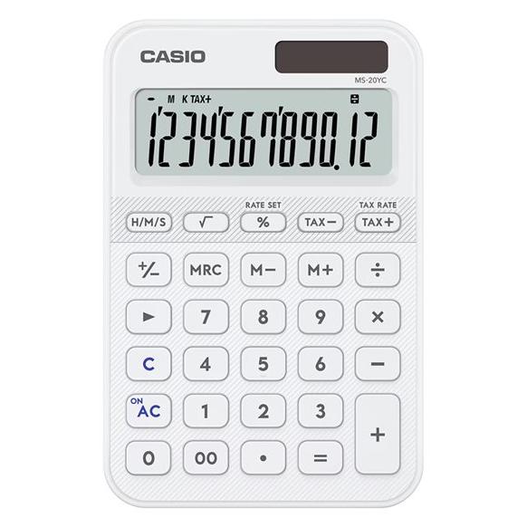 Casio MS-20YC Desk Calculator - 12-Digit, Solar & Battery Powered - White