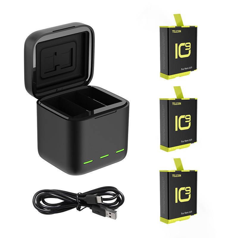 Boîte chargeur Telesin à 3 emplacements pour GoPro Hero 9/10 et 3 batteries