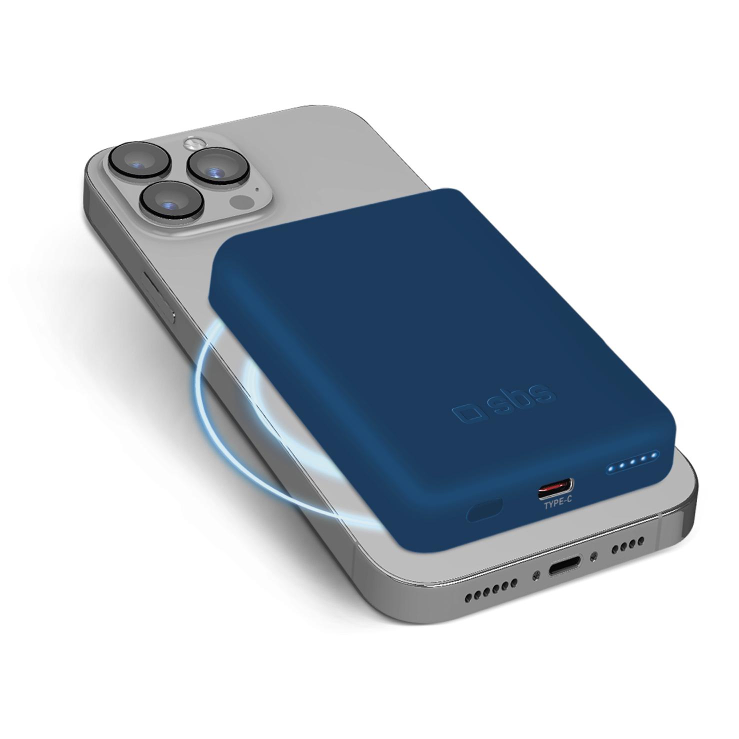 SBS Power Bank 5000mAh Wireless Rechargeable Battery Pack, Blue