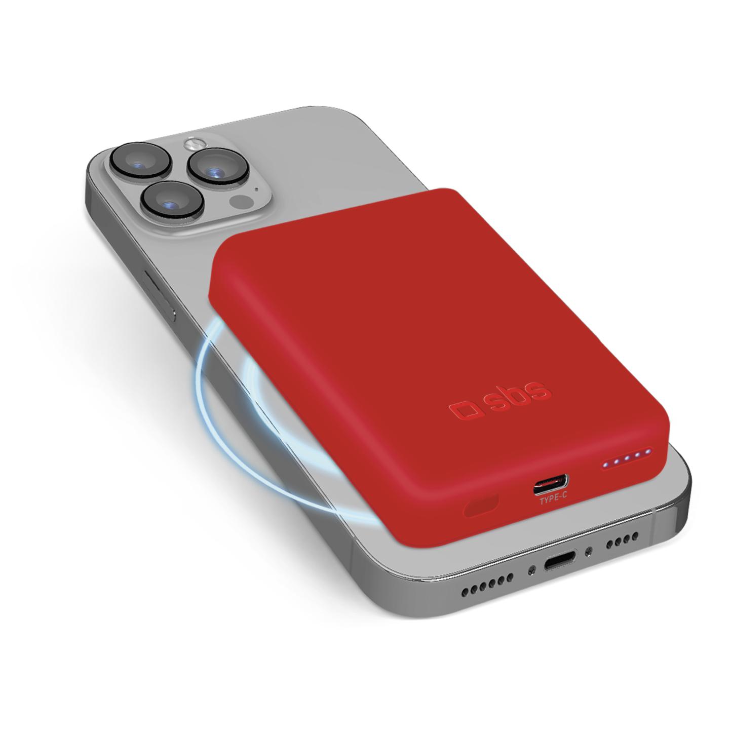 SBS Lithium Polymer (LiPo) Power Bank 5000mAh Wireless Recharge Red