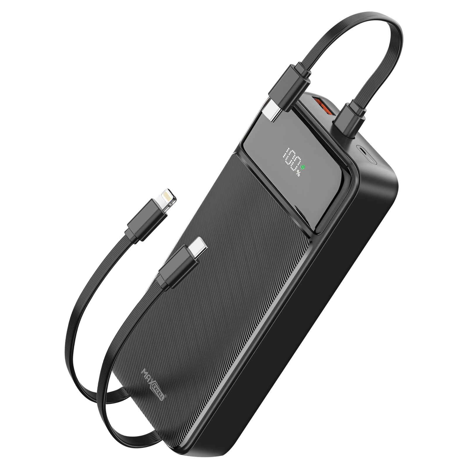 MAXEXCELL 20,000mAh Power Bank with Dual USB Ports and LCD Display - Black