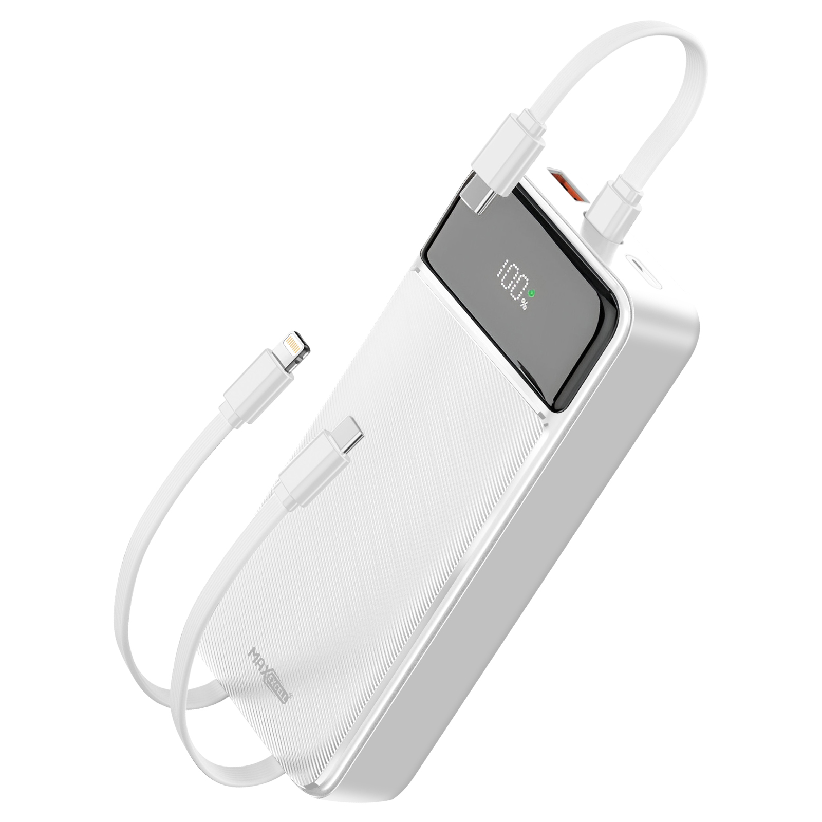 MAXEXCELL 20000mAh Power Bank with 2 USB Ports (A/C) and LCD Screen - White
