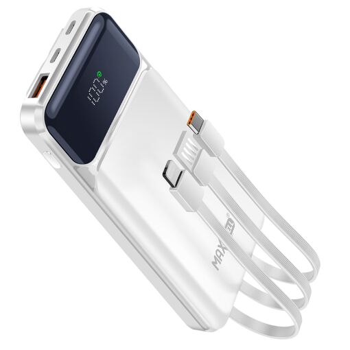 Batería externa MAXEXCELL de 10.000 mAh con puertos USB-C, Lightning y USB