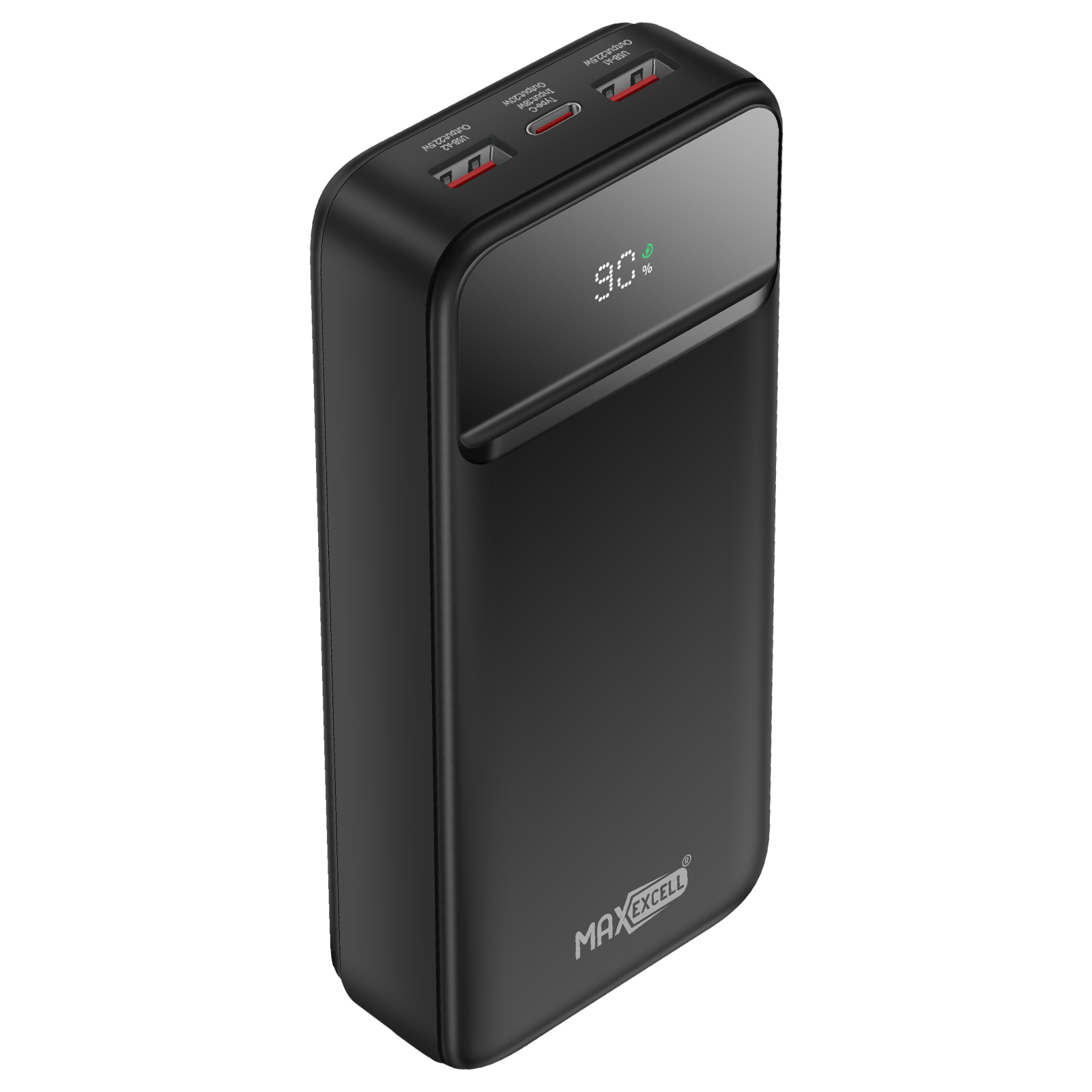 MAXEXCELL 20,000mAh USB-C PD 20W / 2 USB 22.5W Power Bank with LCD Screen Black