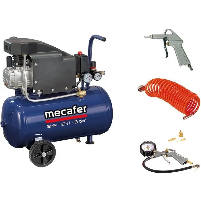 Mecafer Air Compressor 24L 2HP 8 Bar Blue (Accessory Kit)