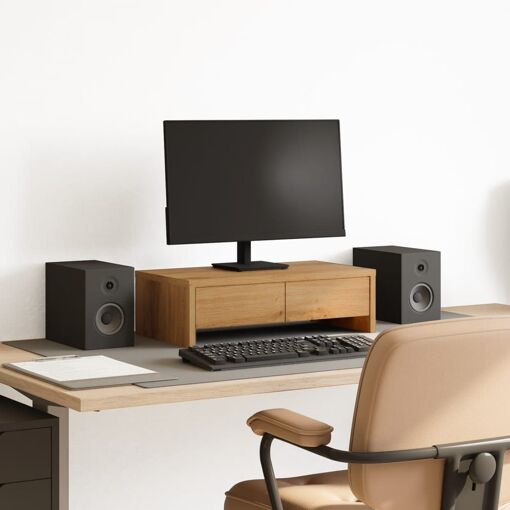 Soporte de doble monitor con cajones VIDAXL - Caoba artesanal de ingeniería de madera