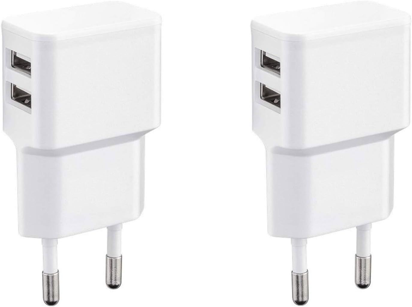 KALANKA Double USB Charger 12W / 2400mA Pro Series Universal Power Bank Adapter for Smartphone, External Battery and Bluetooth Speaker (90° USB Cables, 2-Port 5V/2.4A) White