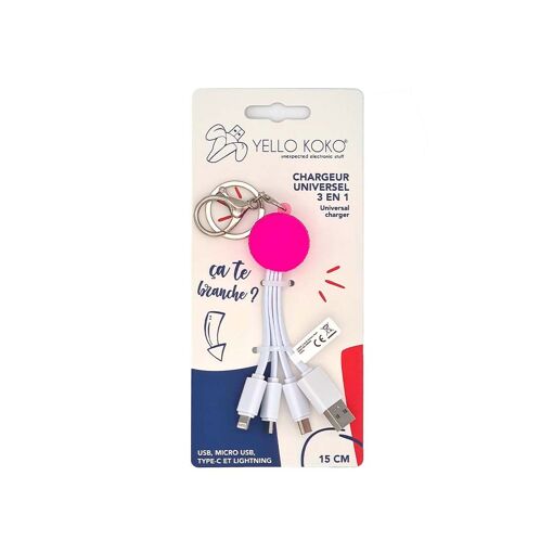 Cable Yello Koko 3 en 1 - Rosa Macaron (15 cm, USB A/Micro/Lightning)