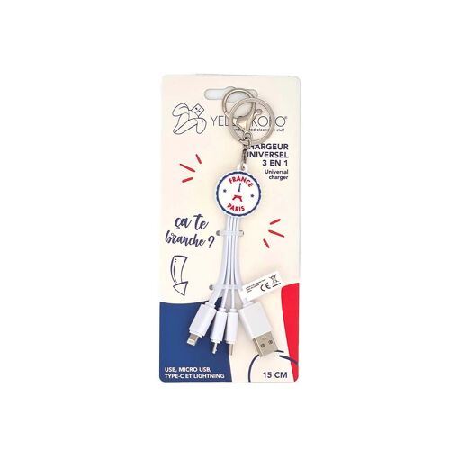 Yello Koko 3-in-1 USB Cable - A/Micro/Lightning, 15cm, Paris White