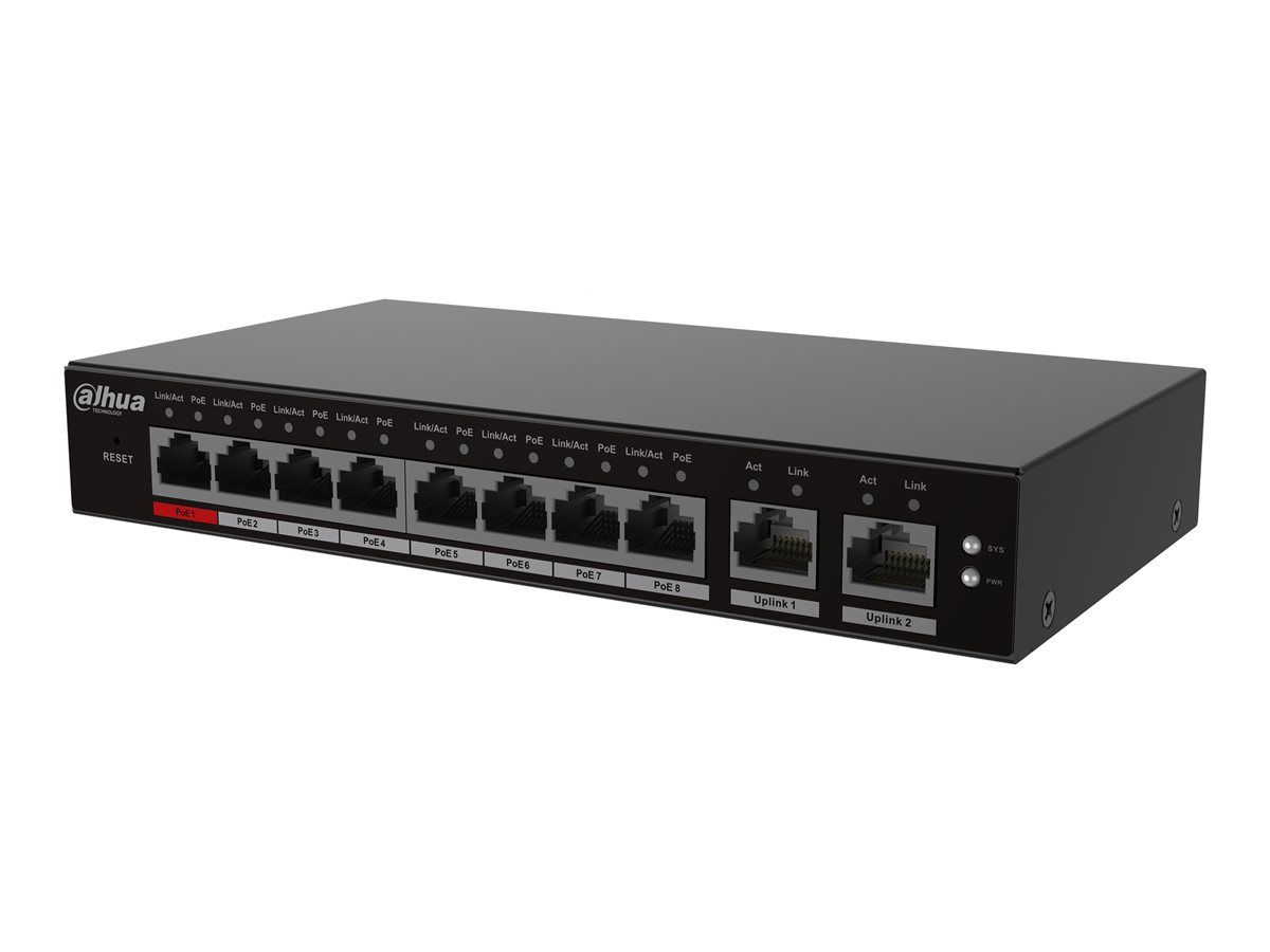 Dahua Technology Intelligent Cloud-Managed Switch DH-S4100-8ET2GT-96-C (8x 10/100 PoE++ + 2x 10/100/1000 uplink, Desktop, Rack-mountable, PoE++)